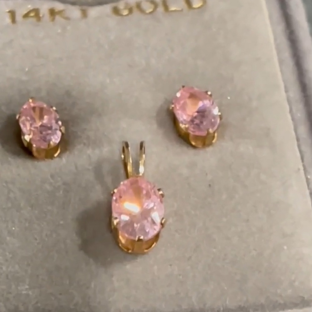 14K Gold Pink Sapphire earrings and pendant - Picture 9 of 9